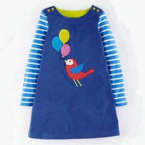 Planet Gates T7598 BLUE / 18M Long Sleeve Dress striped Casual Cotton clothes Toddler Kid Girls Spring Autumn Winter baby Clothes  for girl