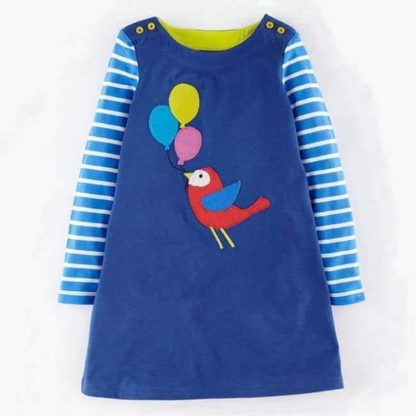 Planet Gates T7598 BLUE / 18M Long Sleeve Dress striped Casual Cotton clothes Toddler Kid Girls Spring Autumn Winter baby Clothes  for girl