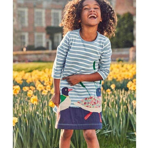 Planet Gates T7631 PINK / 18M Long Sleeve Dress striped Casual Cotton clothes Toddler Kid Girls Spring Autumn Winter baby Clothes  for girl