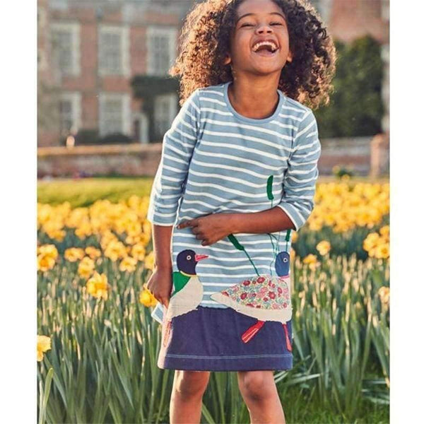 Planet Gates T7631 PINK / 18M Long Sleeve Dress striped Casual Cotton clothes Toddler Kid Girls Spring Autumn Winter baby Clothes  for girl