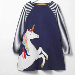 Long Sleeve Dress Striped Casual Cotton Clothes Toddler Kid Girls Spring Autumn Winter Baby Clothes For Girl - T7632 Navy / 18M