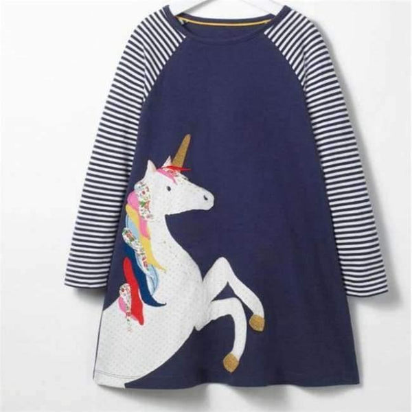Long Sleeve Dress Striped Casual Cotton Clothes Toddler Kid Girls Spring Autumn Winter Baby Clothes For Girl - T7632 Navy / 18M