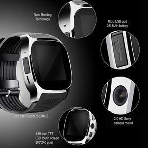 Planet Gates T8 Bluetooth Smart Watch With Camera Facebook Whatsapp Support SIM TF Card Call Sports Smartwatch For Android Phone PK Q18 DZ09