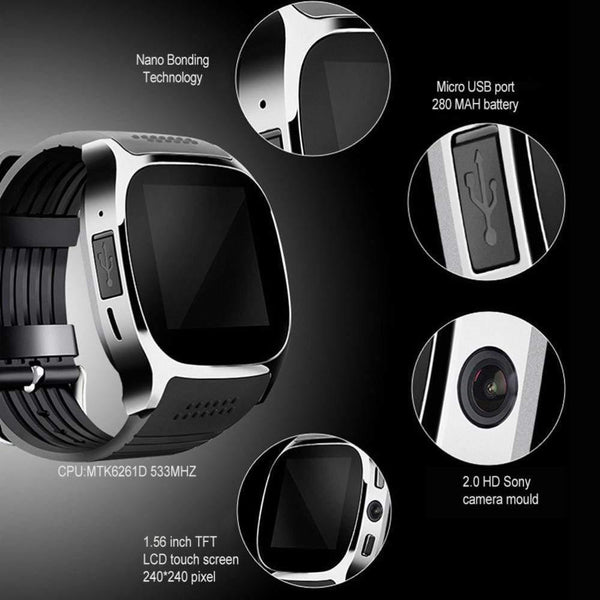 Planet Gates T8 Bluetooth Smart Watch With Camera Facebook Whatsapp Support SIM TF Card Call Sports Smartwatch For Android Phone PK Q18 DZ09