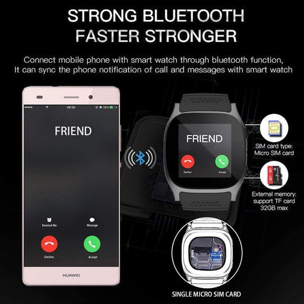 Planet Gates T8 Bluetooth Smart Watch With Camera Facebook Whatsapp Support SIM TF Card Call Sports Smartwatch For Android Phone PK Q18 DZ09