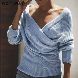 Planet Gates T865-Black / L Sexy V Neck Cross Knitted Sweater Women Pullover Hollow Out 2018 Winter Cashmere Women Sweater Backless Streetwear Jumper