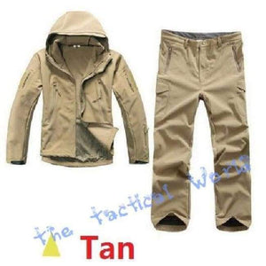 Planet Gates Tan / S Military Softshell Jacket Pants Windbreaker Waterproof Hoodie Clothes Hunting Camo Suit Coat