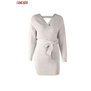 Planet Gates Tangada women dress 2018 knitted mini dress autumn winter ladies sexy green sweater dress long sleeve vintage korean ADY08