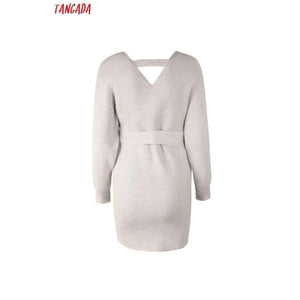 Planet Gates Tangada women dress 2018 knitted mini dress autumn winter ladies sexy green sweater dress long sleeve vintage korean ADY08