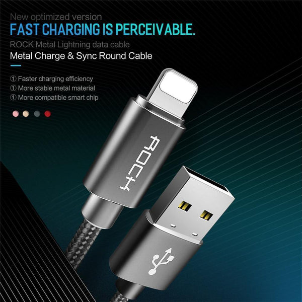 Planet Gates Tarnish / 100cm ROCK Cable For IPhone IOS 11 10 9 For Fast Charger Lighting to USB Cables Charging Cord 0.2M 1.0M 1.8M 3M 2.1A  For Mobile Phone