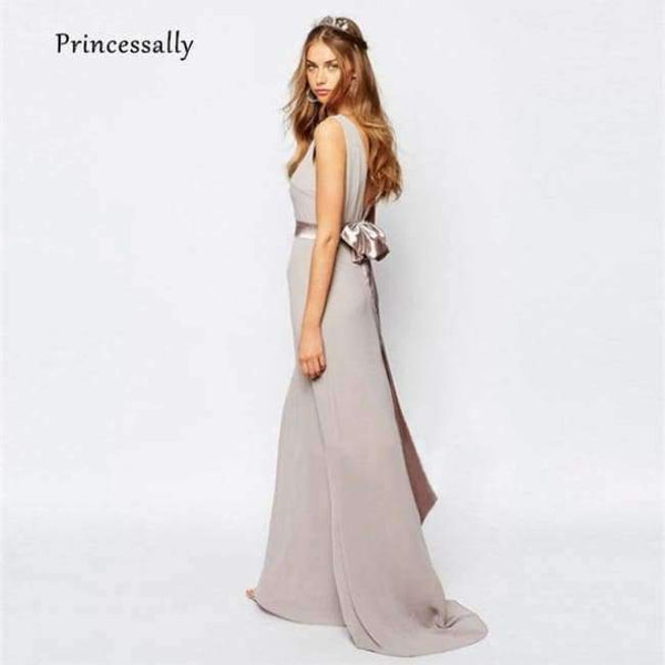 Planet Gates taro with train / 2 New Bridesmaid Dresses Long With Train Chiffon Sleeveless Sexy Backless Elegant Summer Formal Prom Party Gown