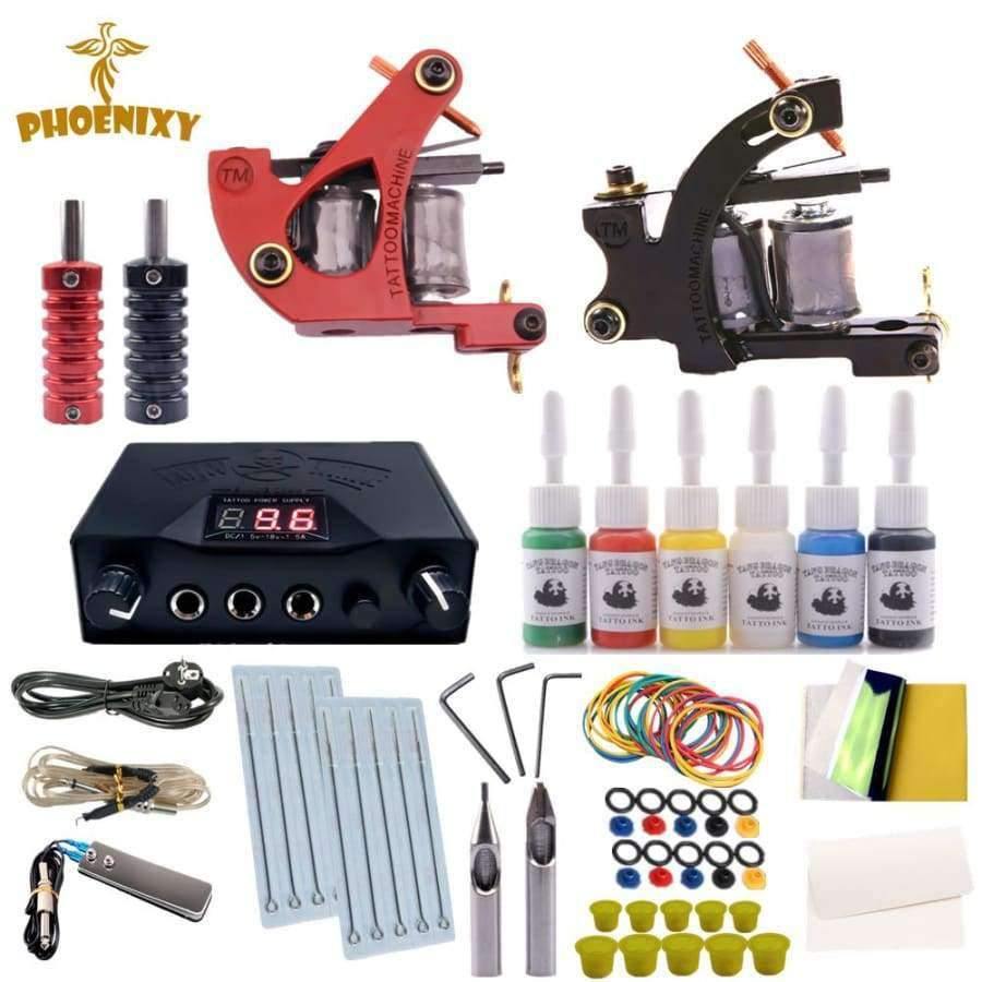 Planet Gates Tattoo 2 Guns Machine Tips Grip 6 Colors Black Tattoo Pigment Kits Power Supply Accesories Makesup Complete Tatoo Permanent Art