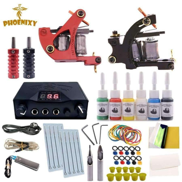Planet Gates Tattoo 2 Guns Machine Tips Grip 6 Colors Black Tattoo Pigment Kits Power Supply Accesories Makesup Complete Tatoo Permanent Art