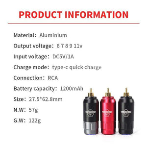 Planet Gates Tattoo Kit Rocket Mini Rotary RCA Battery Machine Pen With Powerful Tattoo Power Supply Mini Wireless Set  Makeup Tools