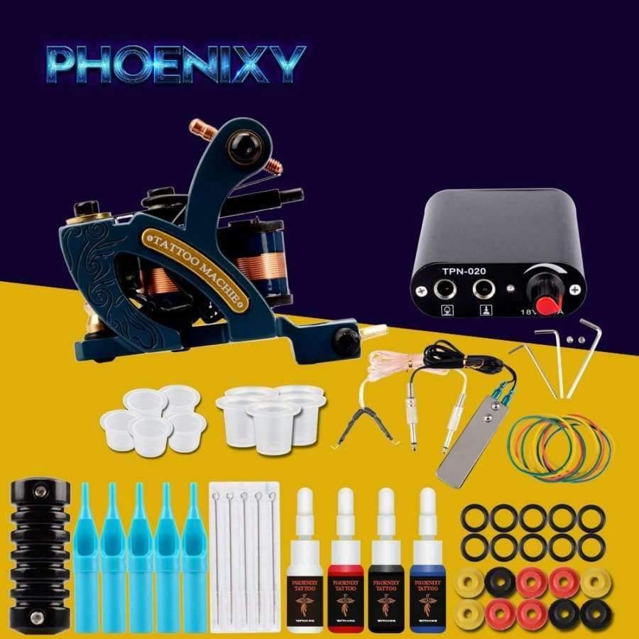Planet Gates Tattoo Machine Kit Set 1 Coils Guns 4 Colors Black Pigment Sets Power Tatoo Beginner Grips Kits Permanent Makeup