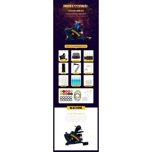 Planet Gates Tattoo Machine Kit Set 1 Coils Guns 4 Colors Black Pigment Sets Power Tatoo Beginner Grips Kits Permanent Makeup