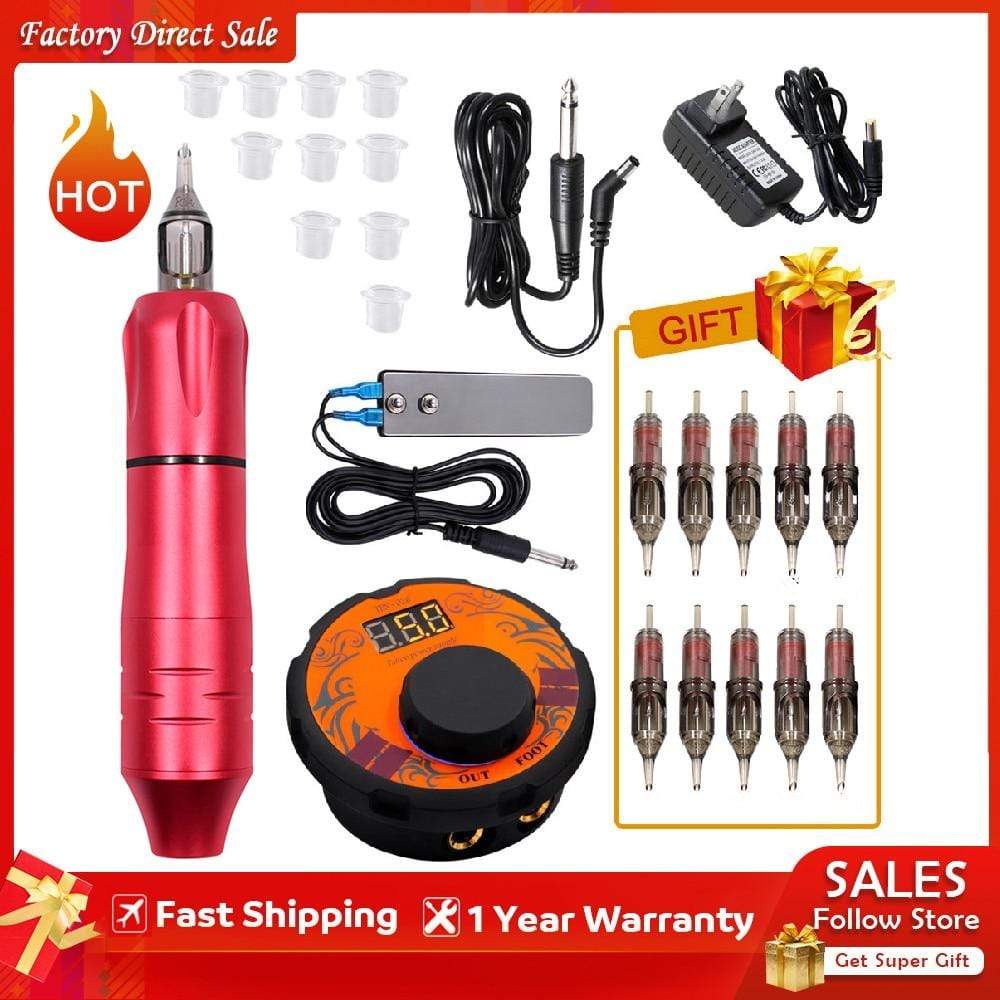 Planet Gates Tattoo Machine Kit Tattoo Power Supply Rotary Pen With Cartridges Needles For Permanent Makeup Eyebrow Microblading