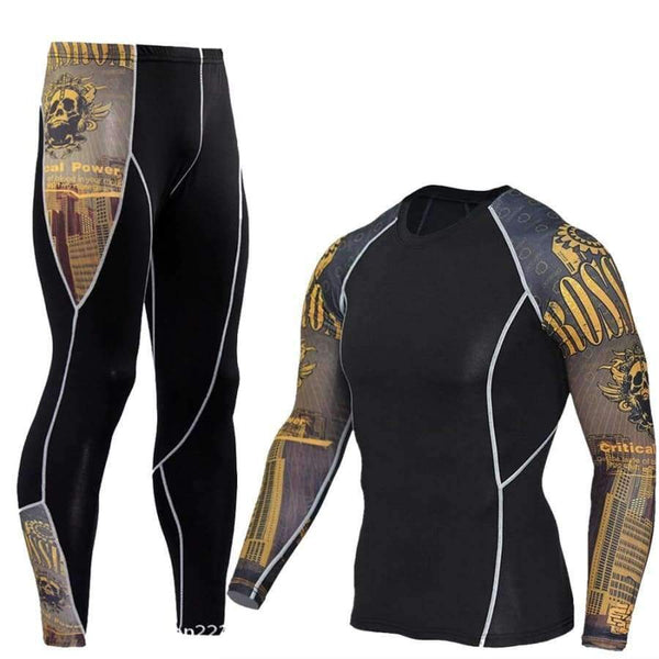 Planet Gates TC-122 / Asian size--S Long T Shirt+Pants Men's Morning Run Jogging Workout Compression Clothing Extreme Sports Gym Men's Tights MMA BJJ Tops