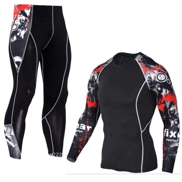 Planet Gates TC-122 / Asian size--S Long T Shirt+Pants Men's Morning Run Jogging Workout Compression Clothing Extreme Sports Gym Men's Tights MMA BJJ Tops