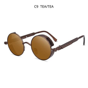 Planet Gates Tea Tea Classic Steampunk Sunglasses Men Women Retro Gothic Round Male's Glasses Fashion Metal Driving Goggle UV400