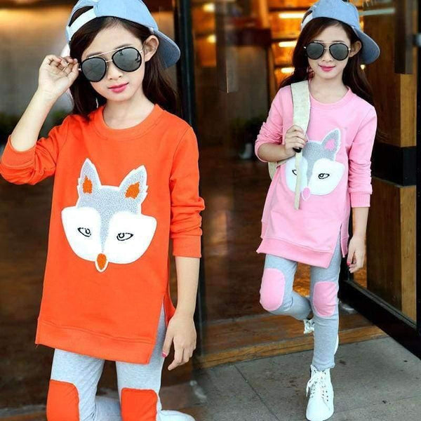 Planet Gates Teenage Girls Clothing Sets Autumn Winter Girls Clothes Set Fox T-Shirt+Pants 2pcs Kids Girls Sport Suit Children Clothing
