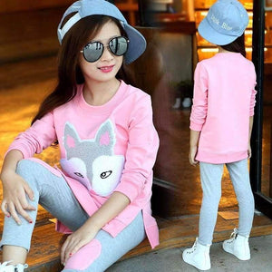 Planet Gates Teenage Girls Clothing Sets Autumn Winter Girls Clothes Set Fox T-Shirt+Pants 2pcs Kids Girls Sport Suit Children Clothing