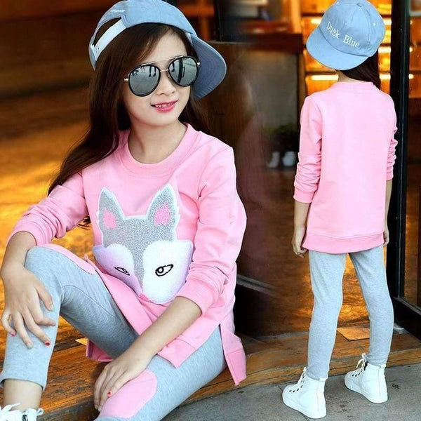 Planet Gates Teenage Girls Clothing Sets Autumn Winter Girls Clothes Set Fox T-Shirt+Pants 2pcs Kids Girls Sport Suit Children Clothing