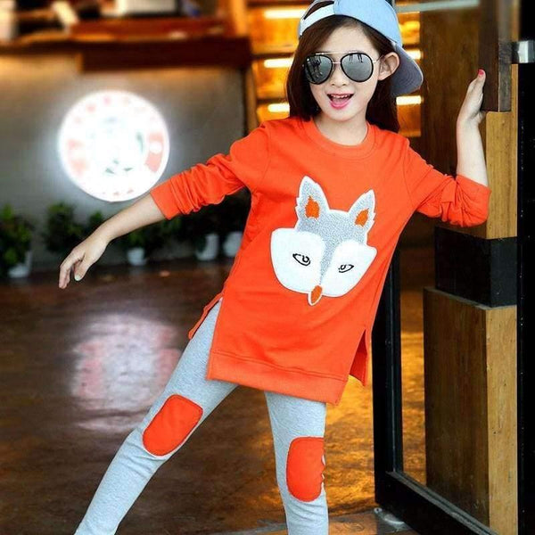 Planet Gates Teenage Girls Clothing Sets Autumn Winter Girls Clothes Set Fox T-Shirt+Pants 2pcs Kids Girls Sport Suit Children Clothing