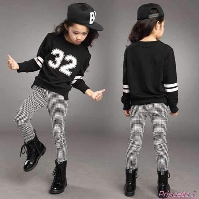 Planet Gates Teenage Girls Clothing Sets Spring  Kids Girls Clothes Sports Suit Set Long Sleeve Top & Pants 2 pcs Tracksuit White Black