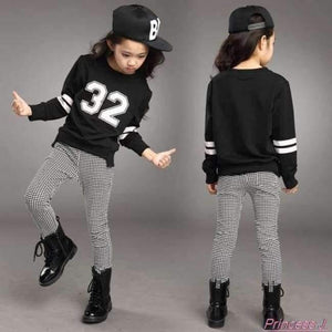 Planet Gates Teenage Girls Clothing Sets Spring  Kids Girls Clothes Sports Suit Set Long Sleeve Top & Pants 2 pcs Tracksuit White Black