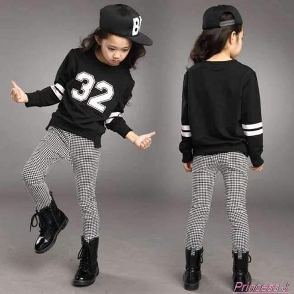 Planet Gates Teenage Girls Clothing Sets Spring  Kids Girls Clothes Sports Suit Set Long Sleeve Top & Pants 2 pcs Tracksuit White Black