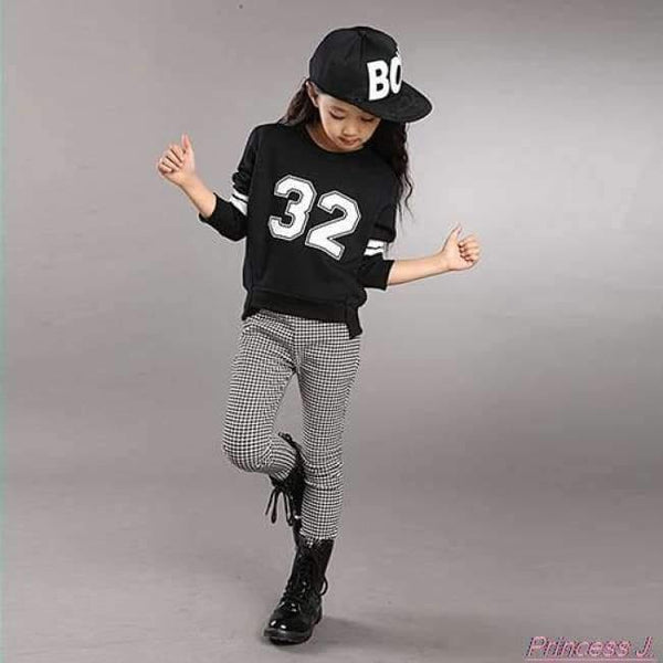 Planet Gates Teenage Girls Clothing Sets Spring  Kids Girls Clothes Sports Suit Set Long Sleeve Top & Pants 2 pcs Tracksuit White Black