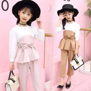 Planet Gates Teenagers girls clothes for 4- 14 yrs girls fashion 3pcs children clothing set long sleeve t-shirt+pants+belt kids outfit
