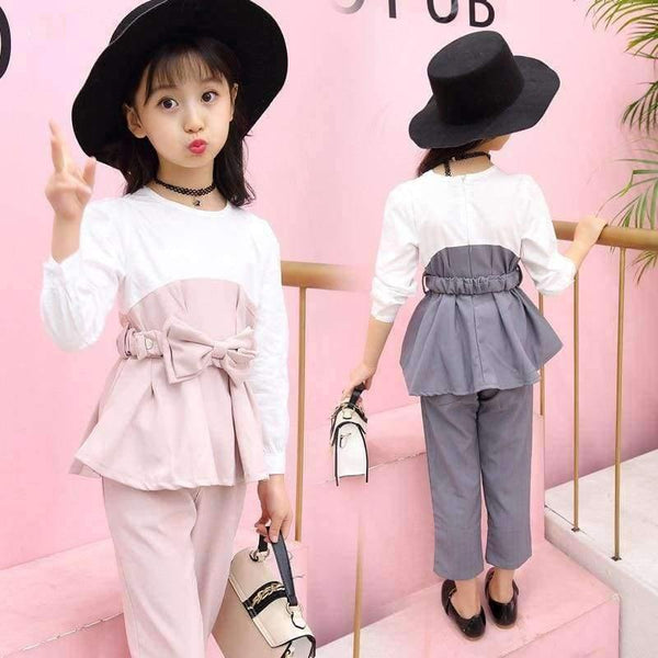 Planet Gates Teenagers girls clothes for 4- 14 yrs girls fashion 3pcs children clothing set long sleeve t-shirt+pants+belt kids outfit