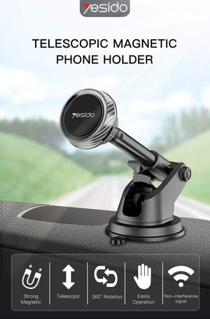Planet Gates Telescopic Magnetic Car Phone Holder Stand Dashboard Windshield 360° Rotatable Metal Sucker Car Mount For iPhone Samsung
