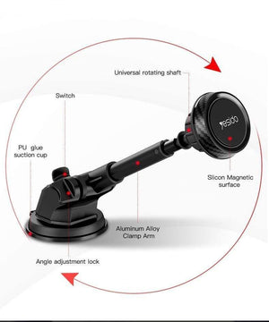 Planet Gates Telescopic Magnetic Car Phone Holder Stand Dashboard Windshield 360° Rotatable Metal Sucker Car Mount For iPhone Samsung