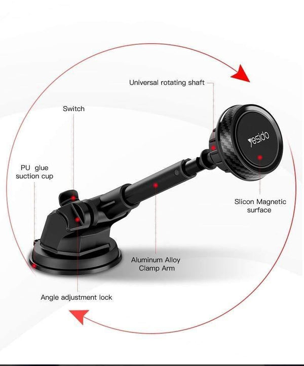 Planet Gates Telescopic Magnetic Car Phone Holder Stand Dashboard Windshield 360° Rotatable Metal Sucker Car Mount For iPhone Samsung