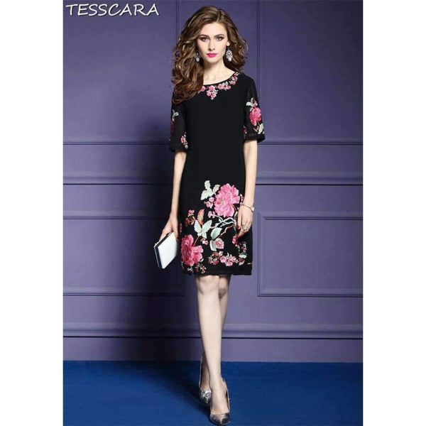 Planet Gates TESSCARA Women Summer Luxury Embroidery Office Dress Female Elegant Cocktail Vestidos Retro Vintage Party Robe Femme Plus Size