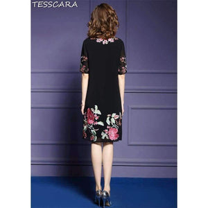 Planet Gates TESSCARA Women Summer Luxury Embroidery Office Dress Female Elegant Cocktail Vestidos Retro Vintage Party Robe Femme Plus Size