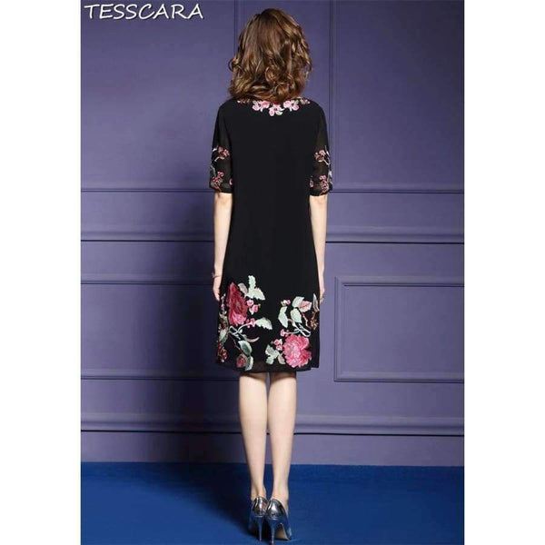 Planet Gates TESSCARA Women Summer Luxury Embroidery Office Dress Female Elegant Cocktail Vestidos Retro Vintage Party Robe Femme Plus Size