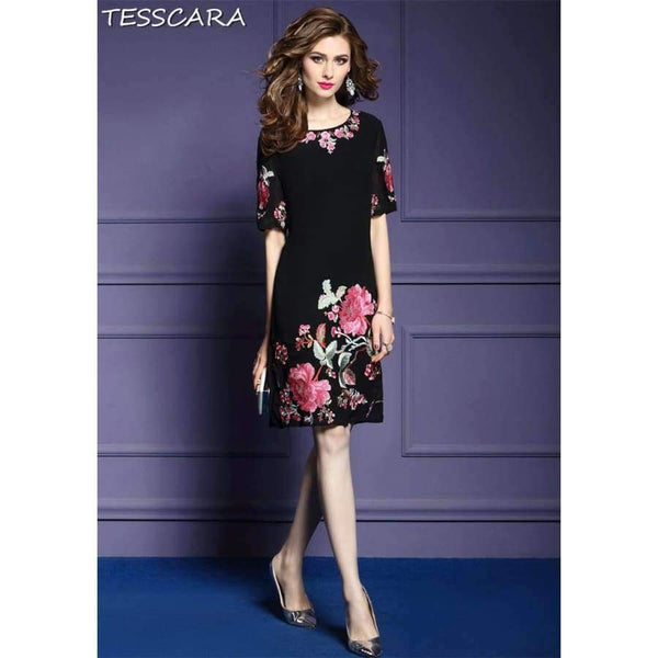 Planet Gates TESSCARA Women Summer Luxury Embroidery Office Dress Female Elegant Cocktail Vestidos Retro Vintage Party Robe Femme Plus Size
