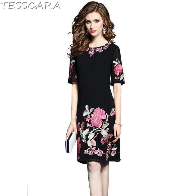 Planet Gates TESSCARA Women Summer Luxury Embroidery Office Dress Female Elegant Cocktail Vestidos Retro Vintage Party Robe Femme Plus Size
