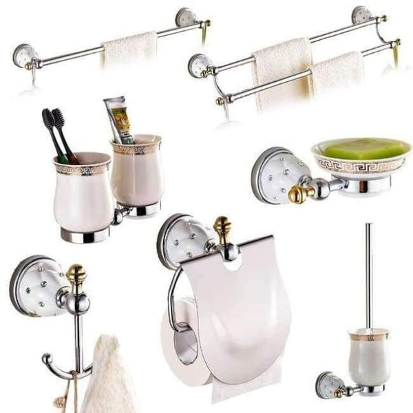 Planet Gates These Brass&Silver Polished Bathroom Accessories Sets Diamond&crystal Bathroom Hardware Set Wall Mounted Bathroom Products