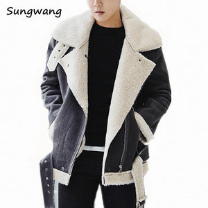 Planet Gates Thick Warm Oblique Zipper Unique Designer Mens Suede Jackets Coat With Fur Lining Winter