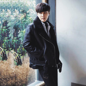 Planet Gates Thick Warm Oblique Zipper Unique Designer Mens Suede Jackets Coat With Fur Lining Winter