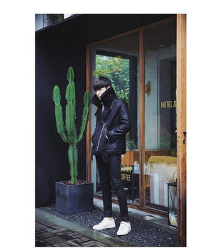 Planet Gates Thick Warm Oblique Zipper Unique Designer Mens Suede Jackets Coat With Fur Lining Winter