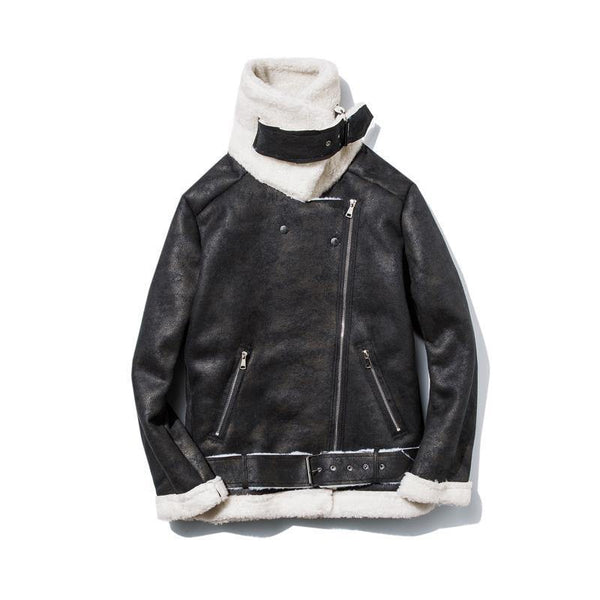 Planet Gates Thick Warm Oblique Zipper Unique Designer Mens Suede Jackets Coat With Fur Lining Winter