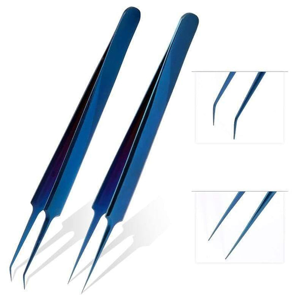 Planet Gates Thin tip blue TOP Quality Stainless Steel Tweezers Rainbow Color Straight Bend ESD Multifunction Eyelash Tweezers For Nail Sewing DIY