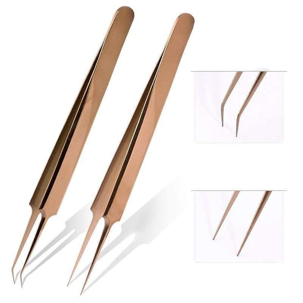 Planet Gates Thin tip gold rose TOP Quality Stainless Steel Tweezers Rainbow Color Straight Bend ESD Multifunction Eyelash Tweezers For Nail Sewing DIY