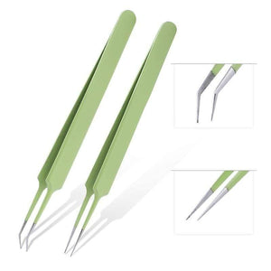 Planet Gates Thin tip green TOP Quality Stainless Steel Tweezers Rainbow Color Straight Bend ESD Multifunction Eyelash Tweezers For Nail Sewing DIY